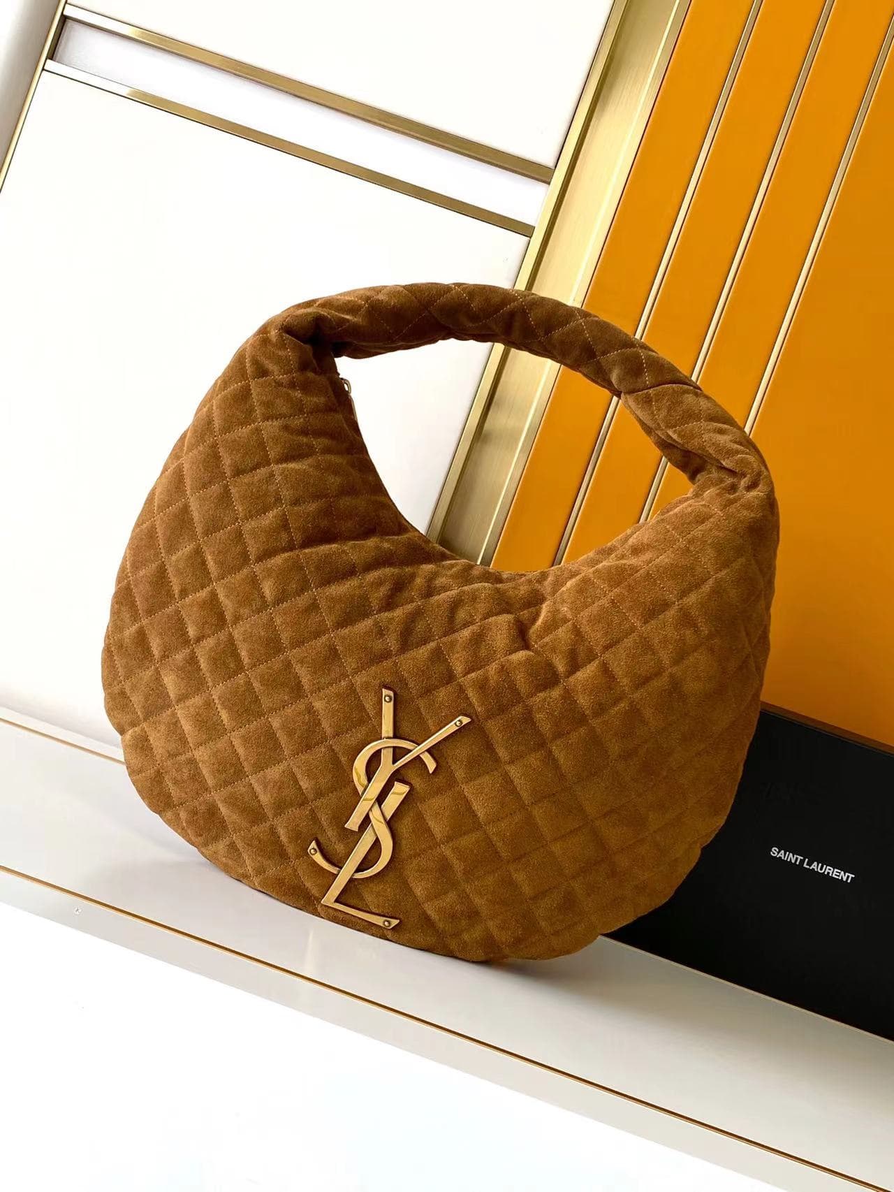 ICARE hobo in quilted suede CARAMEL COGNAC High
