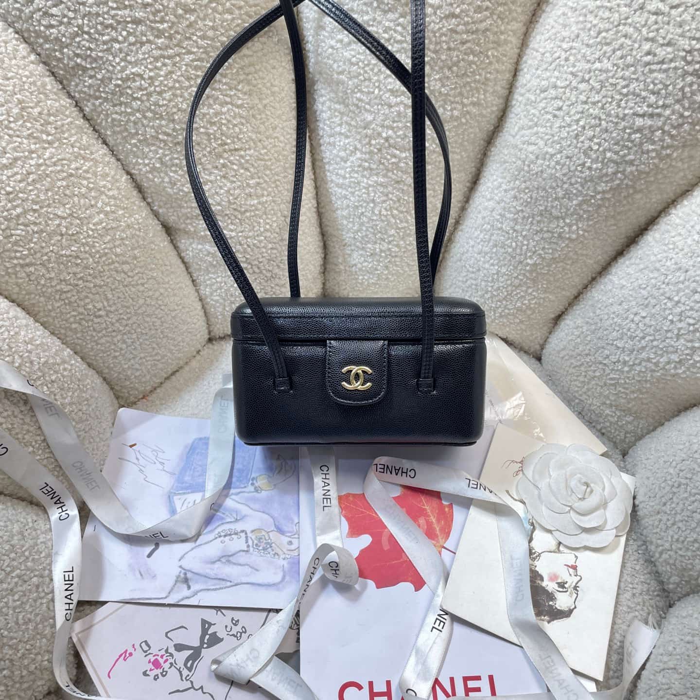 Chanel Long Vanity with Leather Strap Grained Shiny Calfskin & Gold-Tone Metal Black AP5067 A