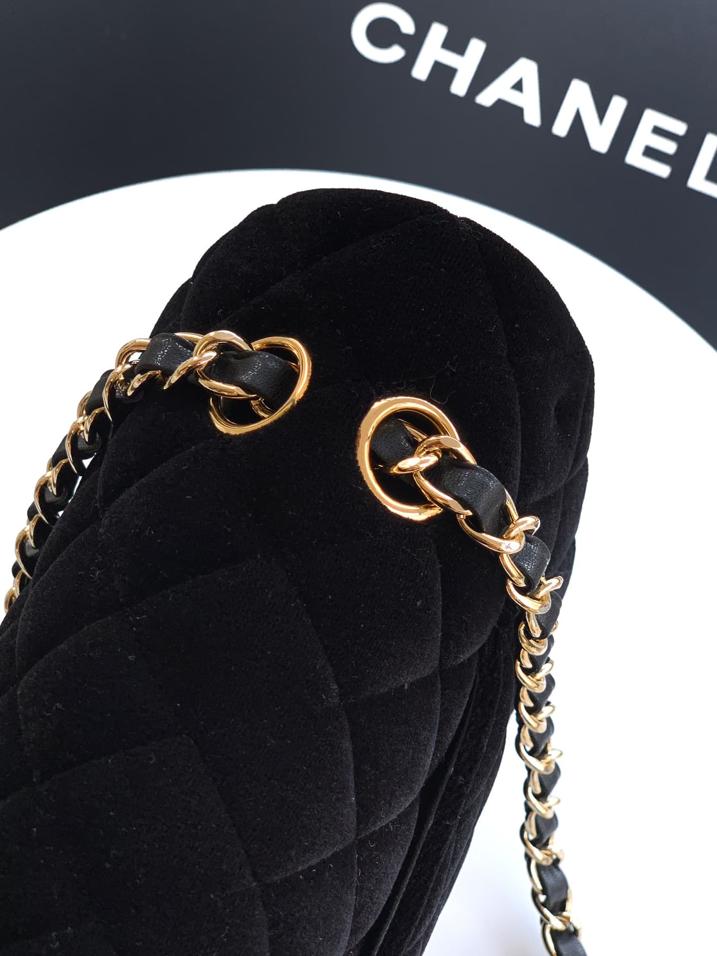 Chanel Medium CLASSIC HANDBAG Velvet  & Gold-Tone Metal Black A