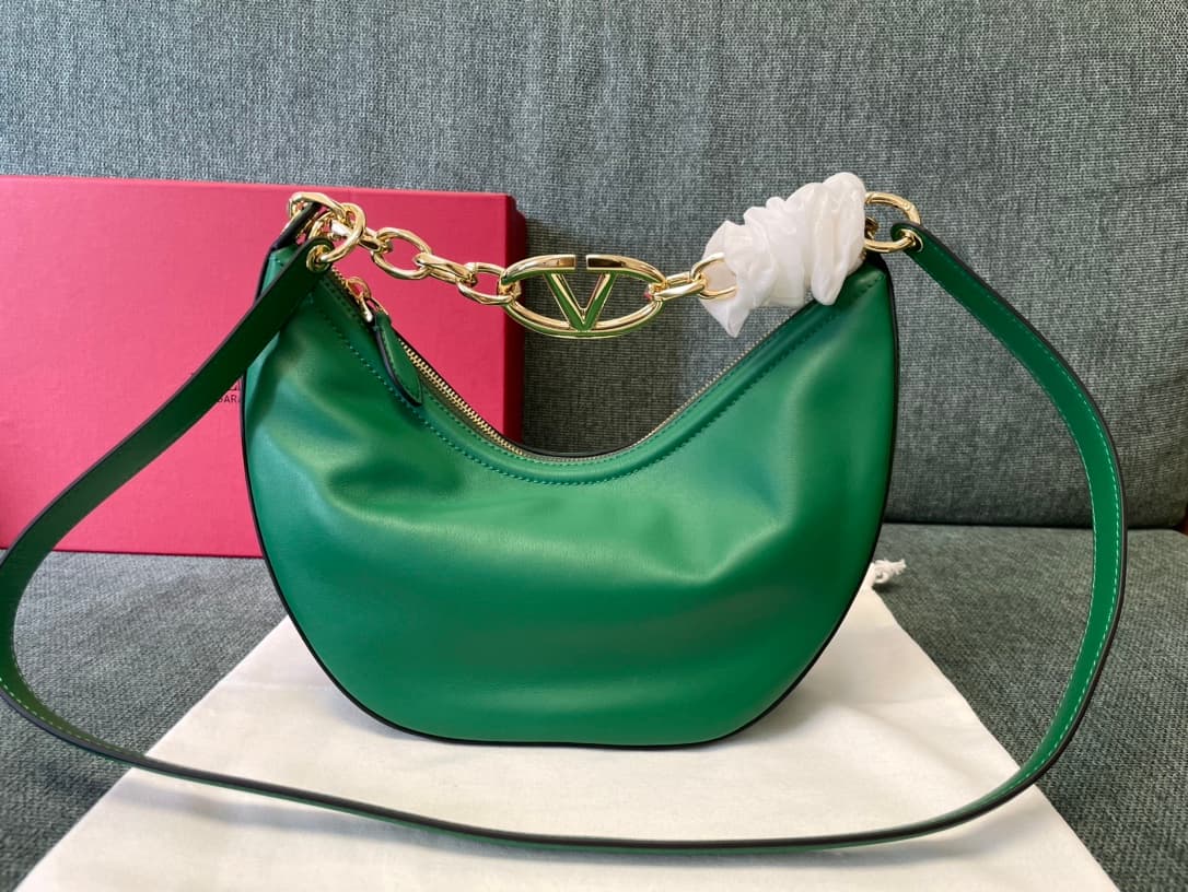 Valentino Garavani VLogo Moon small hobo bag in Green smooth calfskin High