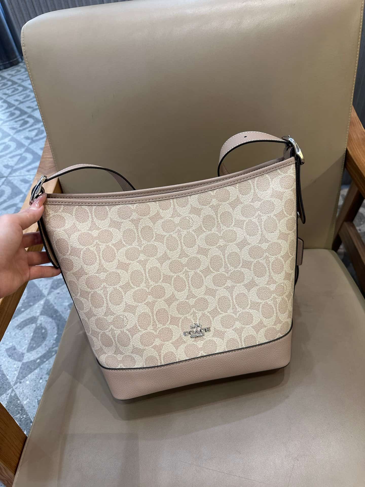 Coach Jude Duffle Bag in Signature Canvas with Sand Taupe Leather High