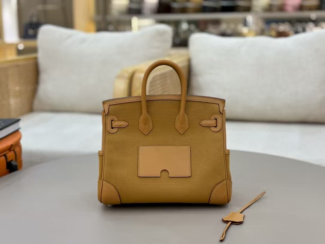 Hermes Birkin Cargo bag 25 Canvas & Swift leather Sesame Silver Metal WAX High