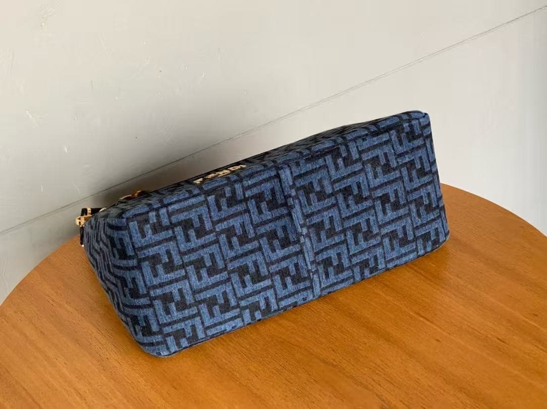Fendi O'Lock Zip Shoulder Bag in Blue Zucca Chenille High