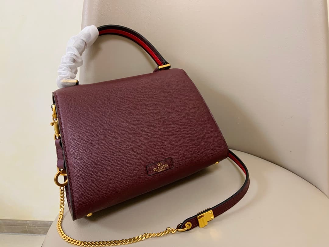 Valentino Small Vsling Handbag In Bordeaux Grainy Calfskin High