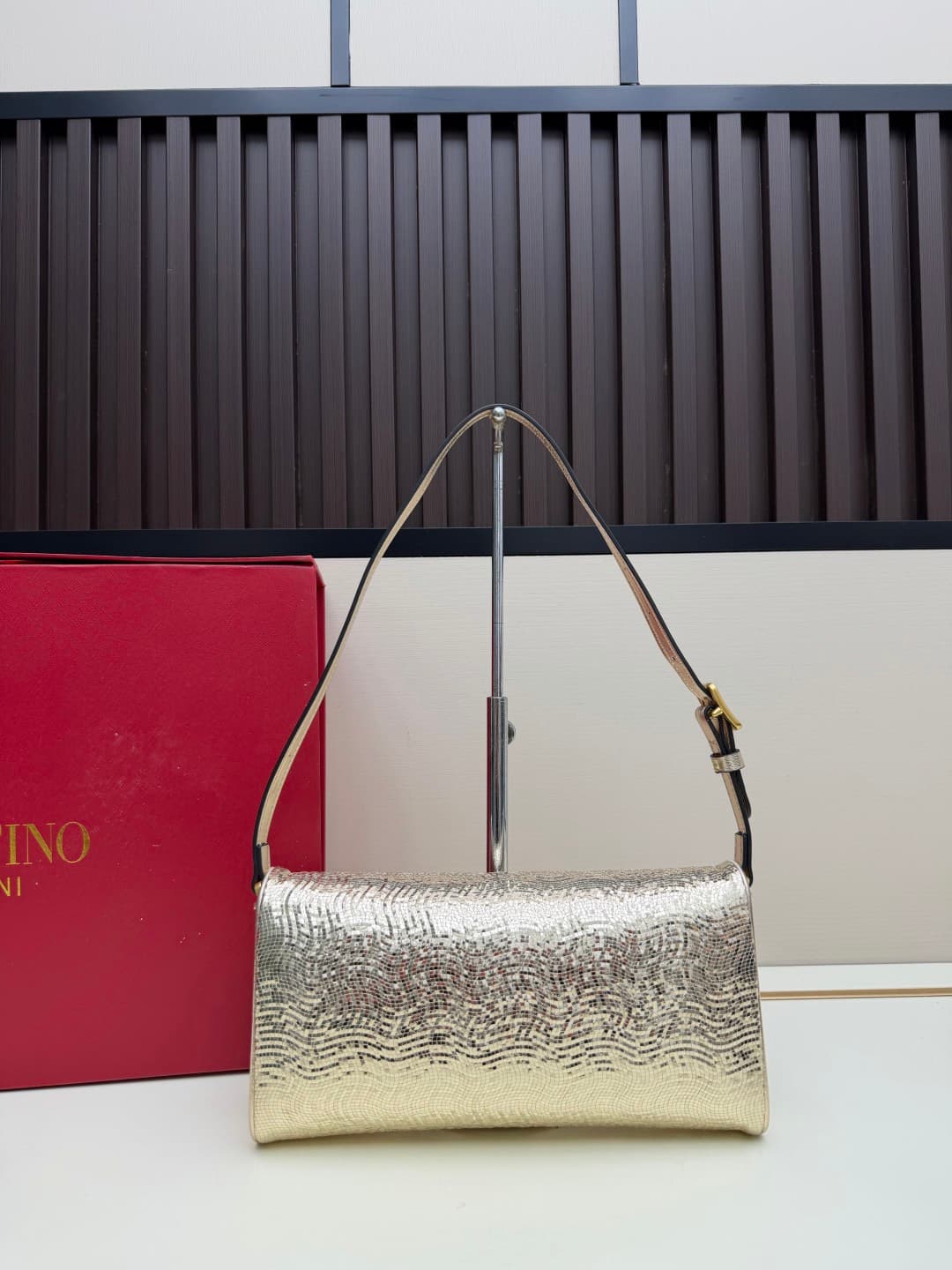 Valentino Garavani Devain Small Nappa Sequins Shoulder Bag Gold High