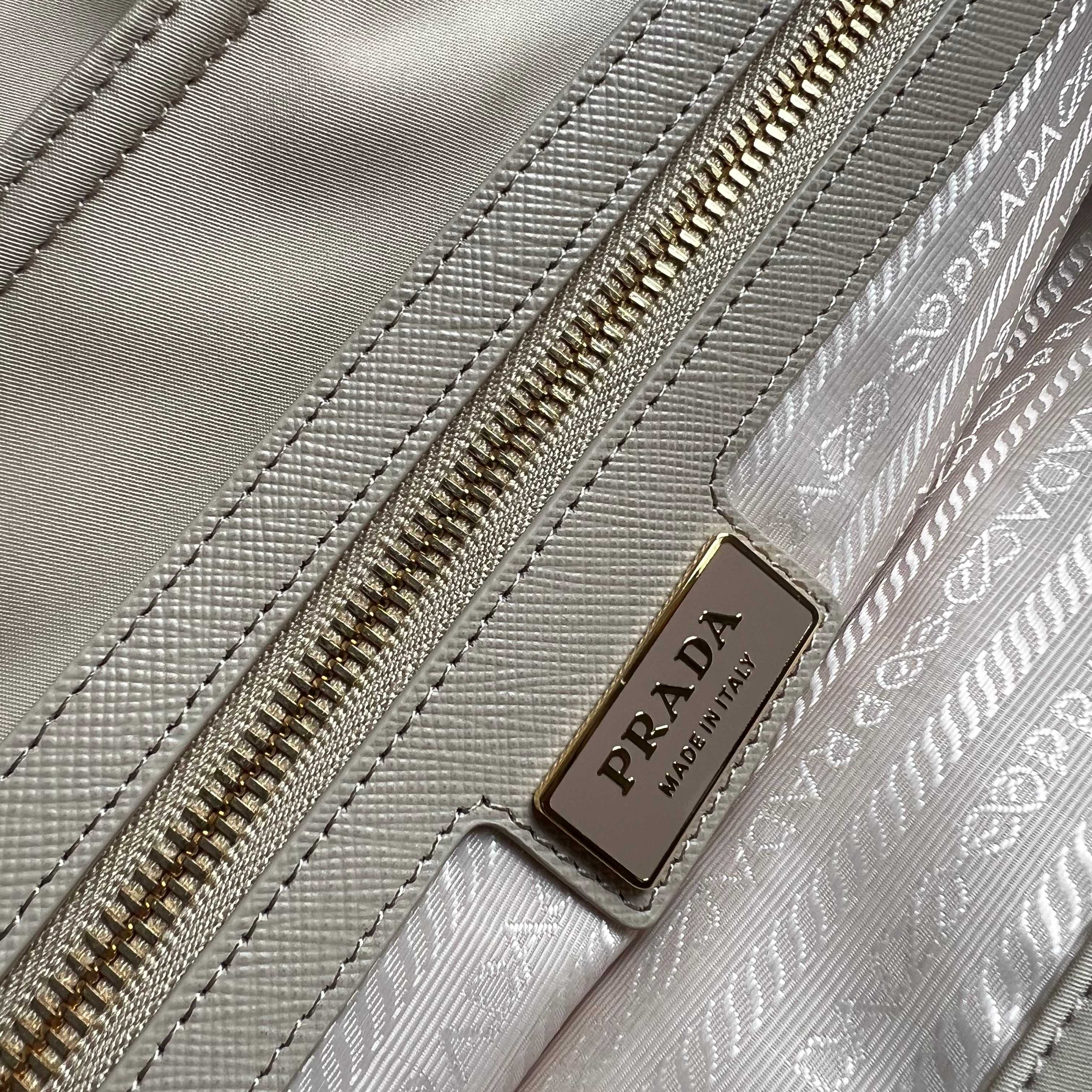 Prada Re-Edition 1978 medium Re-Nylon and Saffiano leather tote bag 1BG555 Desert Beige High