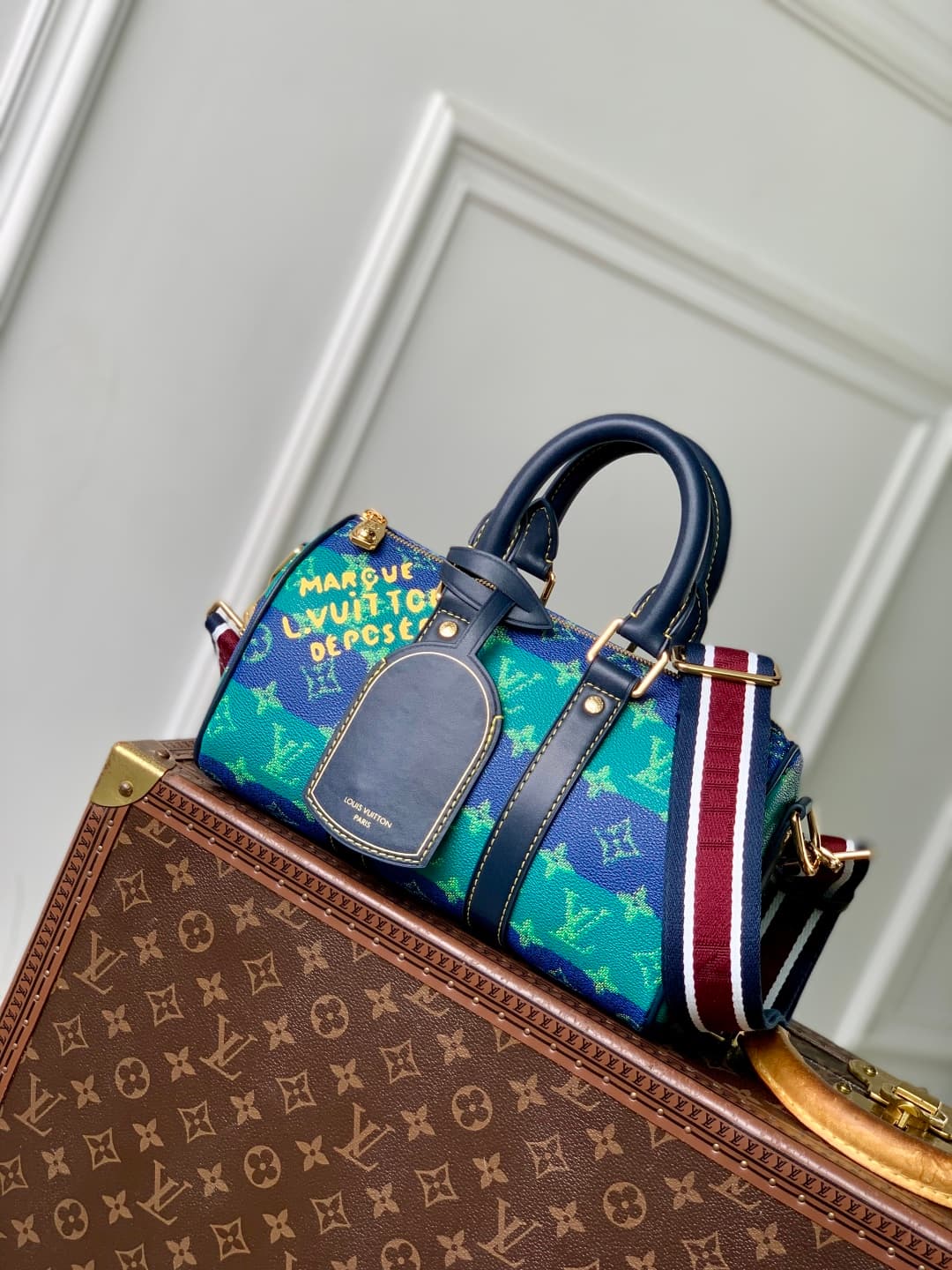 Louis Vuitton Keepall Bandoulière 25 Monogram Heritage coated canvas M25786 Blue Stripes High