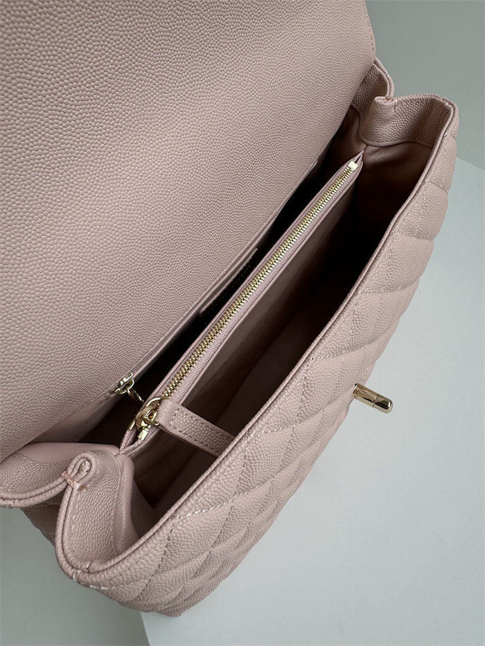Medium FLAP BAG WITH TOP HANDLE Grained Calfskin Pink-binding Gold Metal High