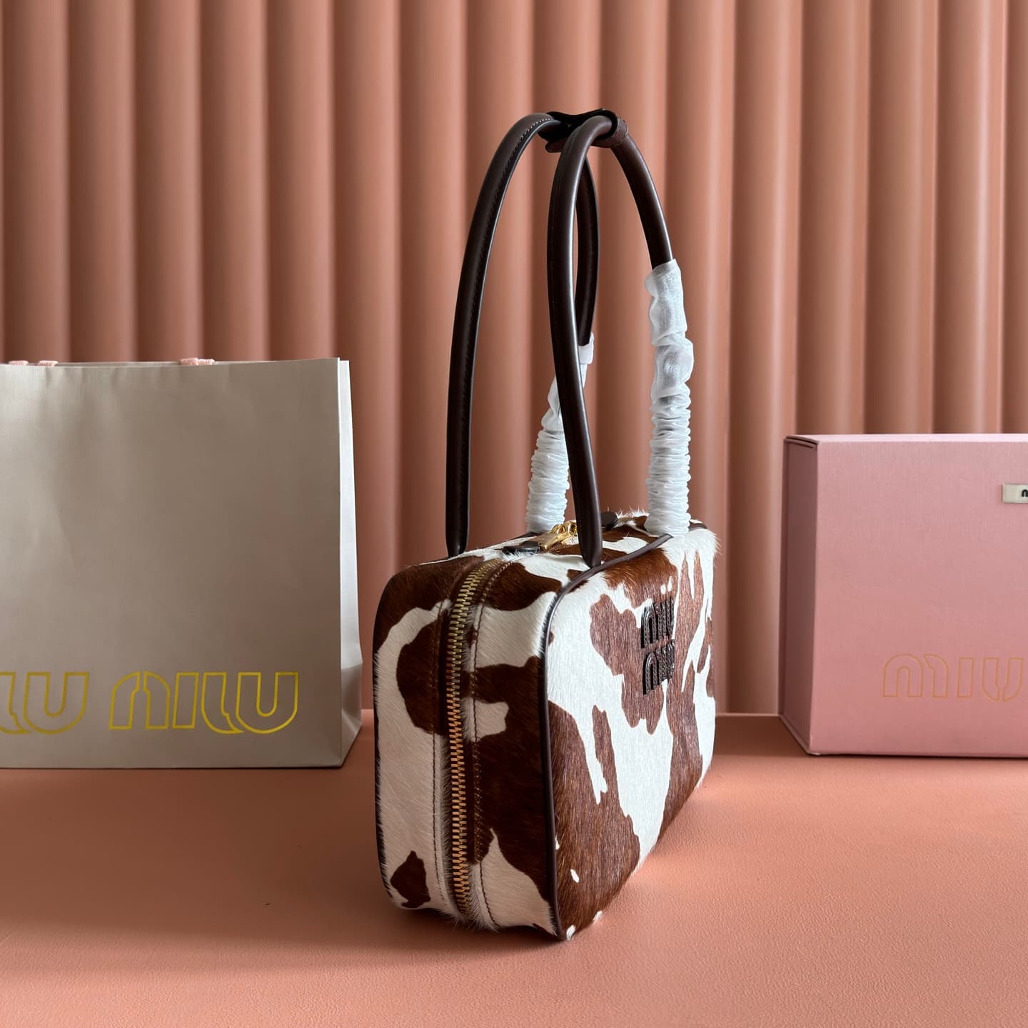 Miu Miu Beau calf hair shoulder bag in  animal print 5BB172 TOP