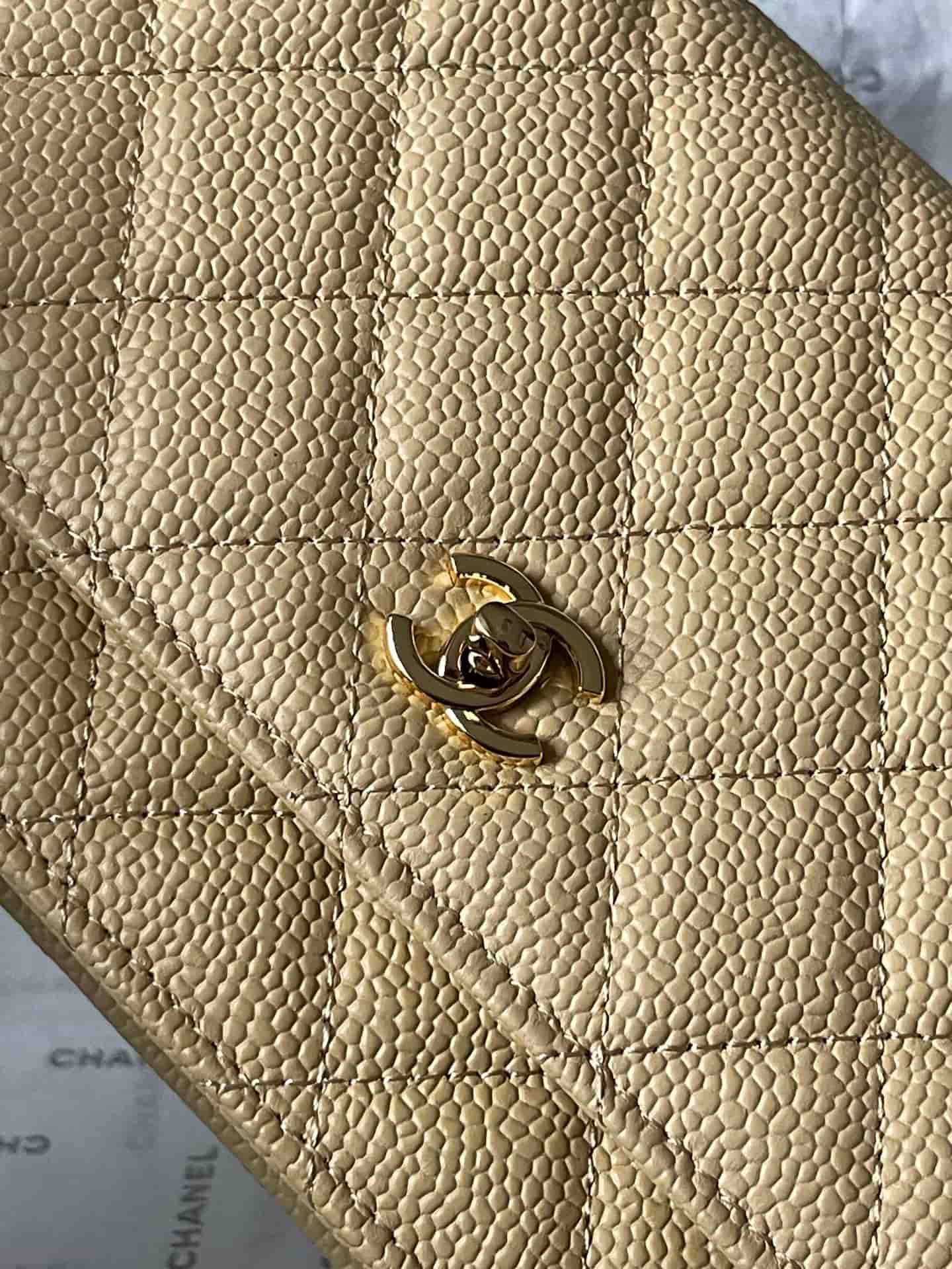 Chanel Classic Wallet on Chain Grained Shiny Calfskin & Gold-Tone Metal AP4241 Beige A