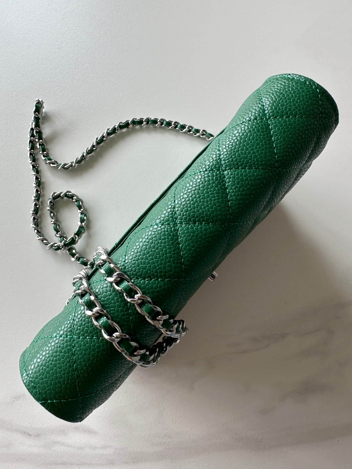 Chanel Classic Wallet on Chain Grained Shiny Calfskin & Silver-Tone Metal AP4241 Green High