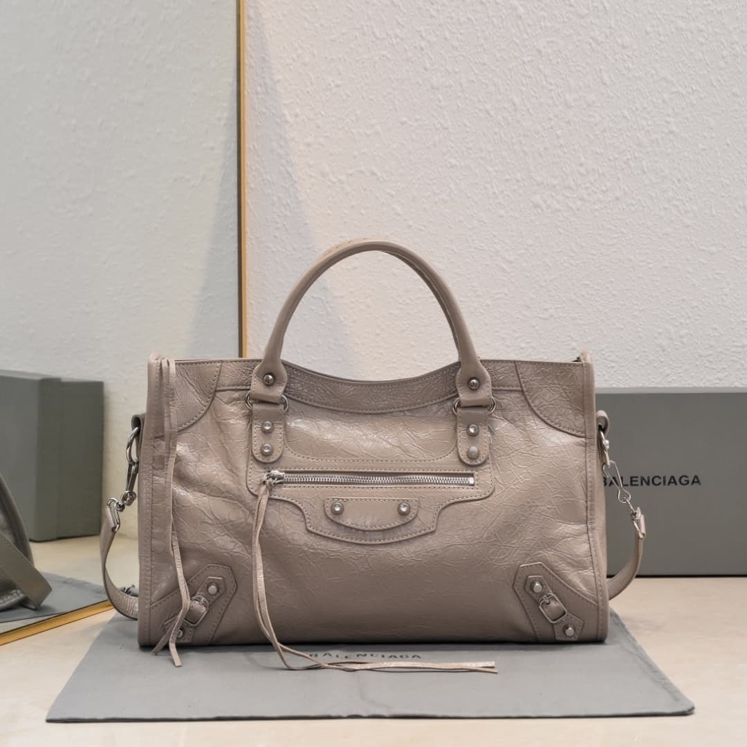 WOMEN'S LE CITY Medium Bag Silver Metal Almond High