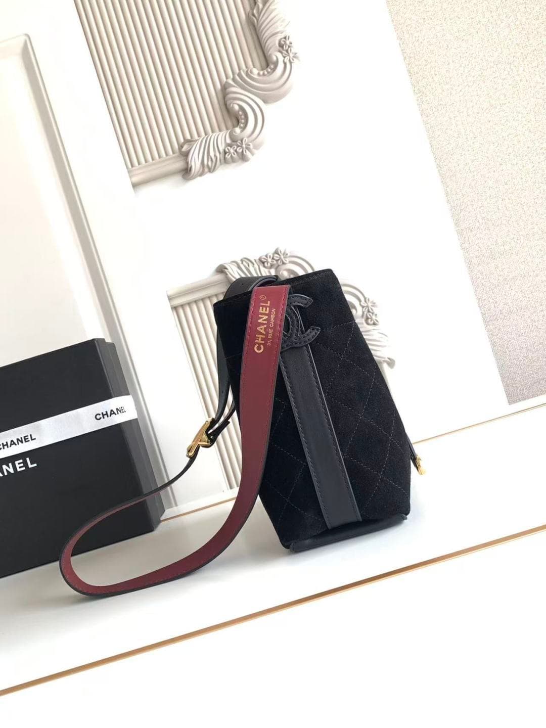 Chanel Small Bucket Bag Suede Calfskin & Gold-Tone Metal Black AS6537 A