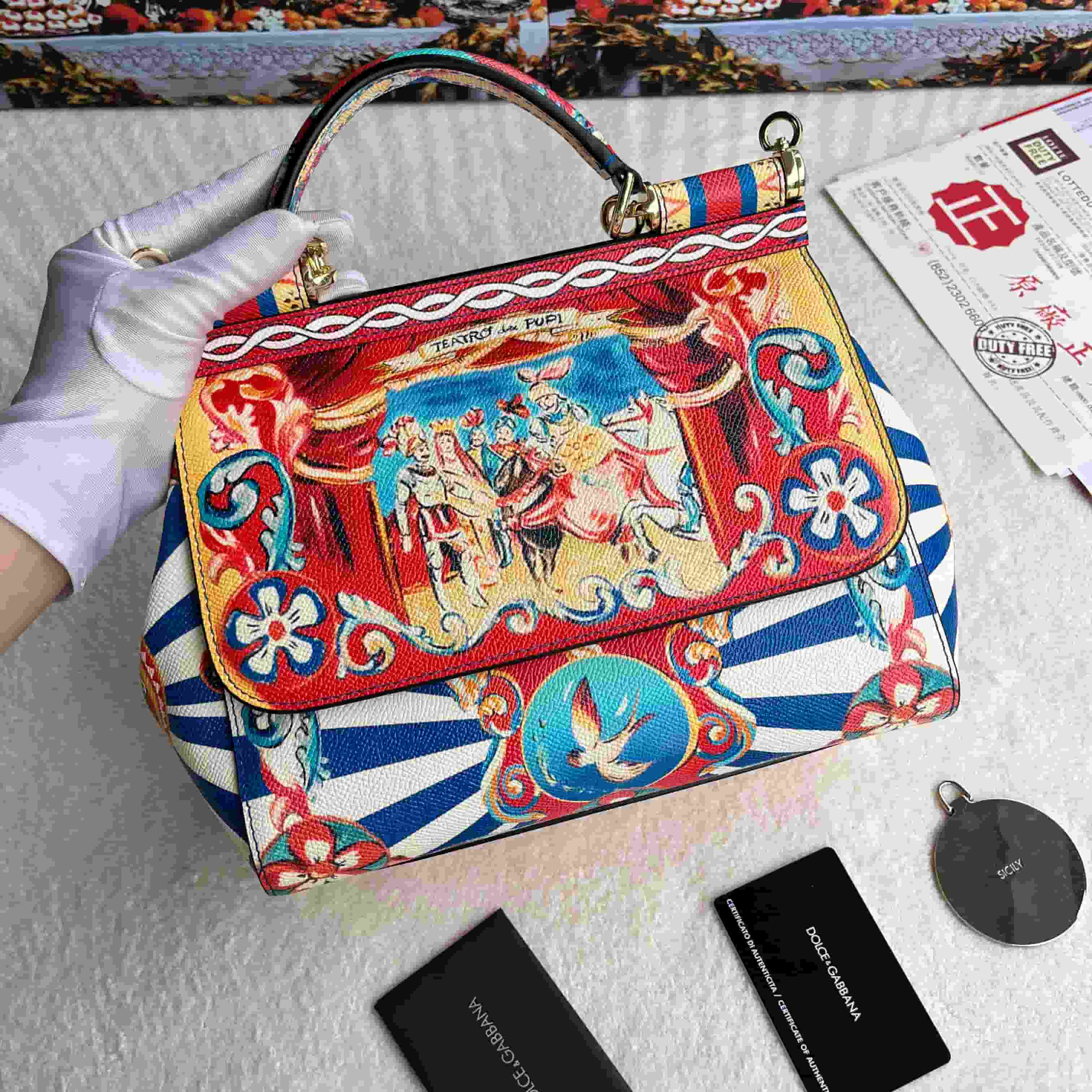 Dolce & Gabbana Miss Sicily top handle bag with multicolor print leather High