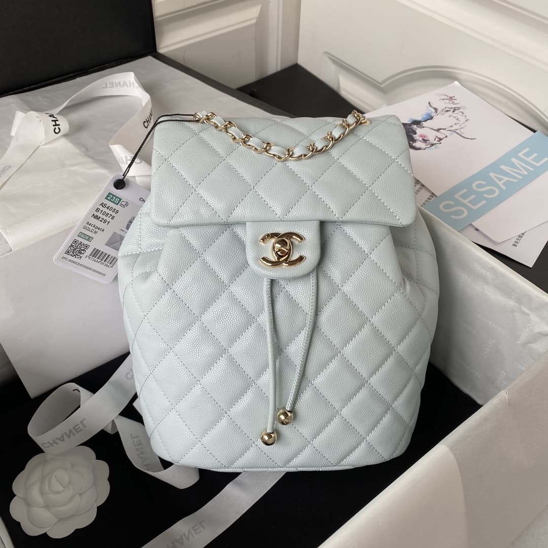 Chanel Urban Spirit Backpack Grained Calfskin & Gold-Metal AS4059 Pale Green A