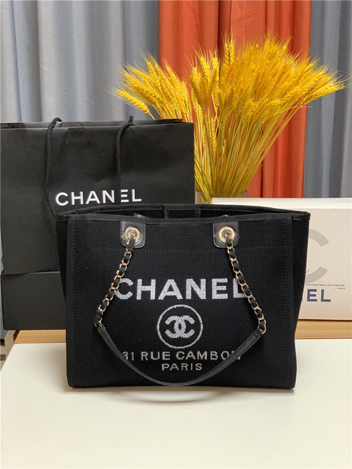 SHOPPING BAG Mixed Fibers & Gold-Tone Metal Black High