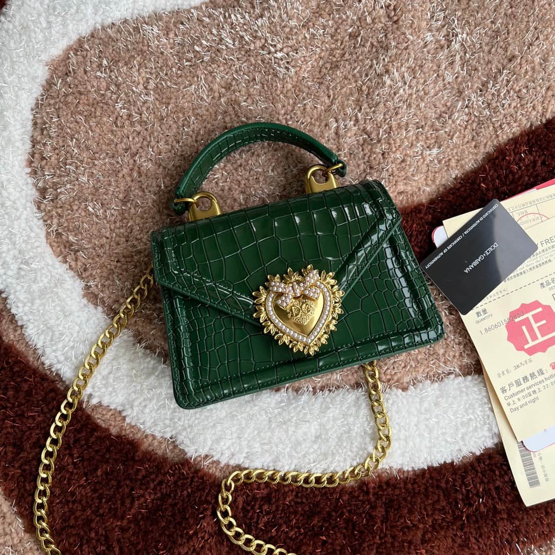 Dolce & Gabbana Small Devotion bag in crocodile-effect calfskin Green High