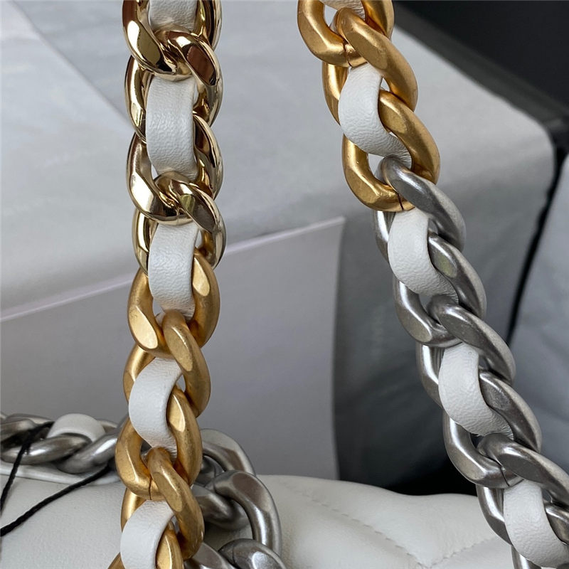 Chanel 19 Flap Bag Lambskin White Silver High