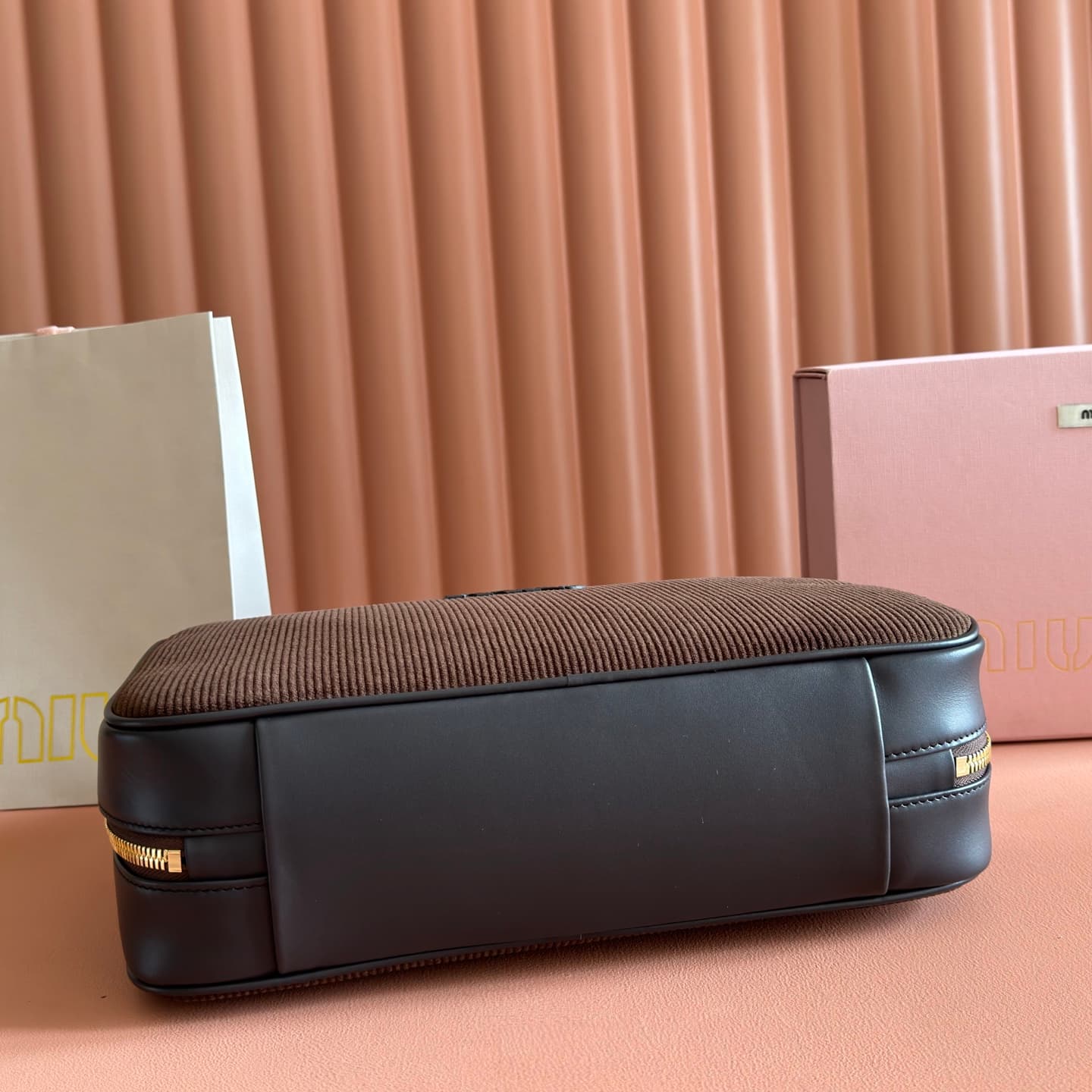 Miu Miu Suede Calfskin Beau bag Dark Brown 5BB117 TOP