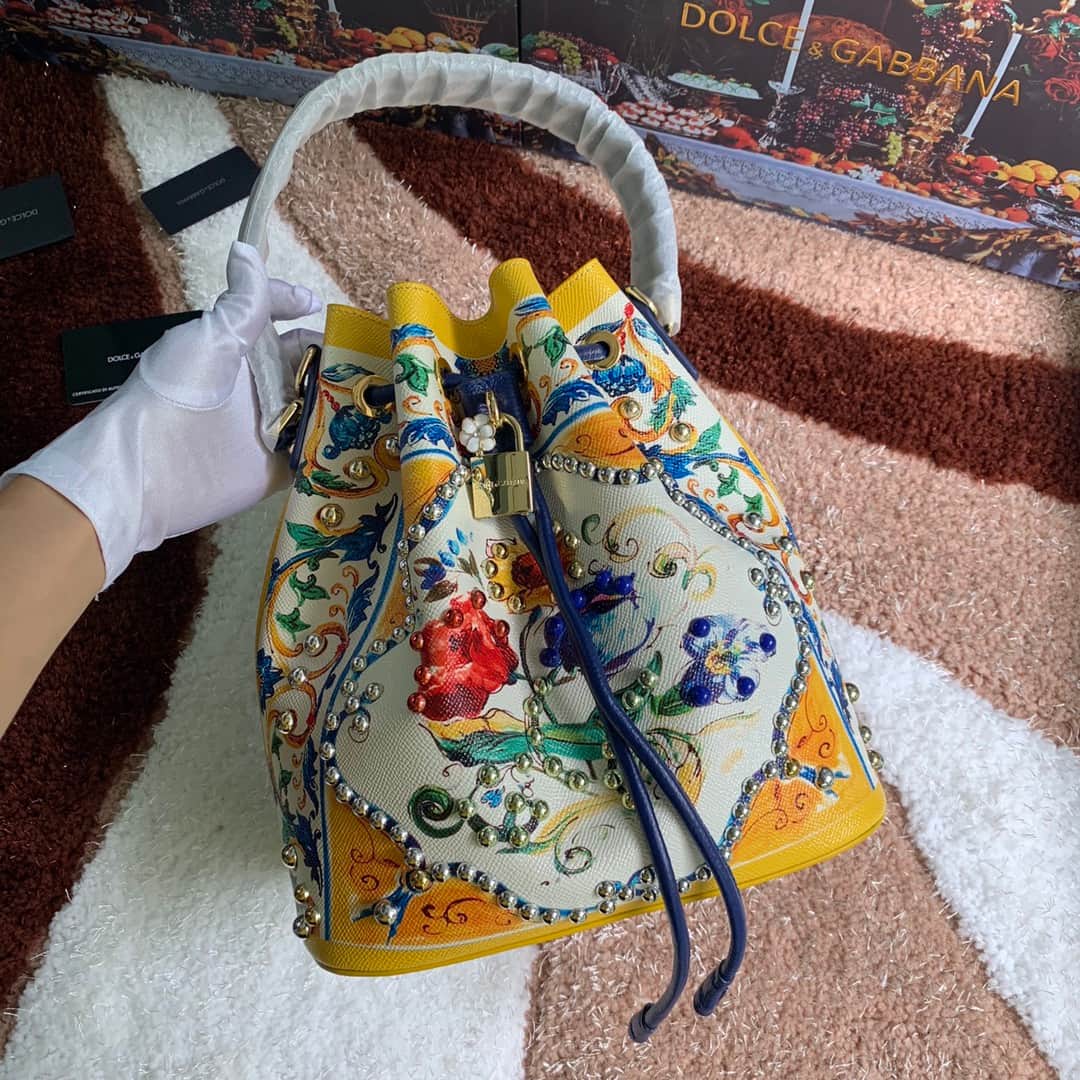 Dolce & Gabbana Multicolor Majolica Print Bucket Bag High