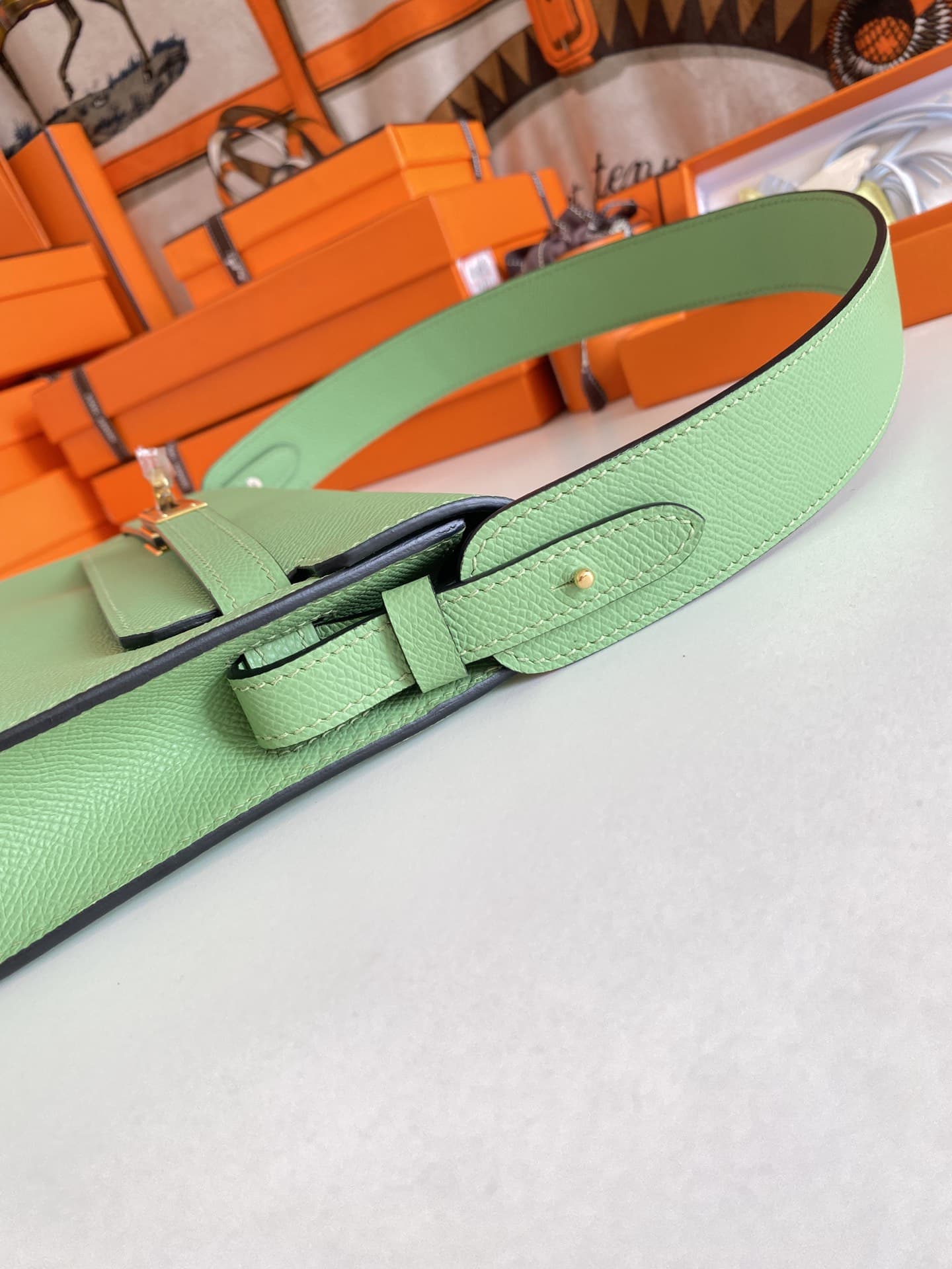 Hermes Kelly Depeches 25 Pouch Epsom Leather Vert Criquet WAX High