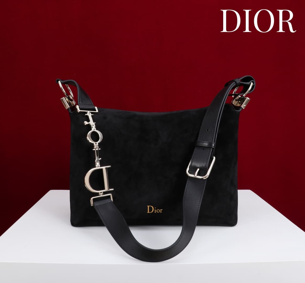 Small Diorly Bag Black Suede Calfskin Gold lettering High