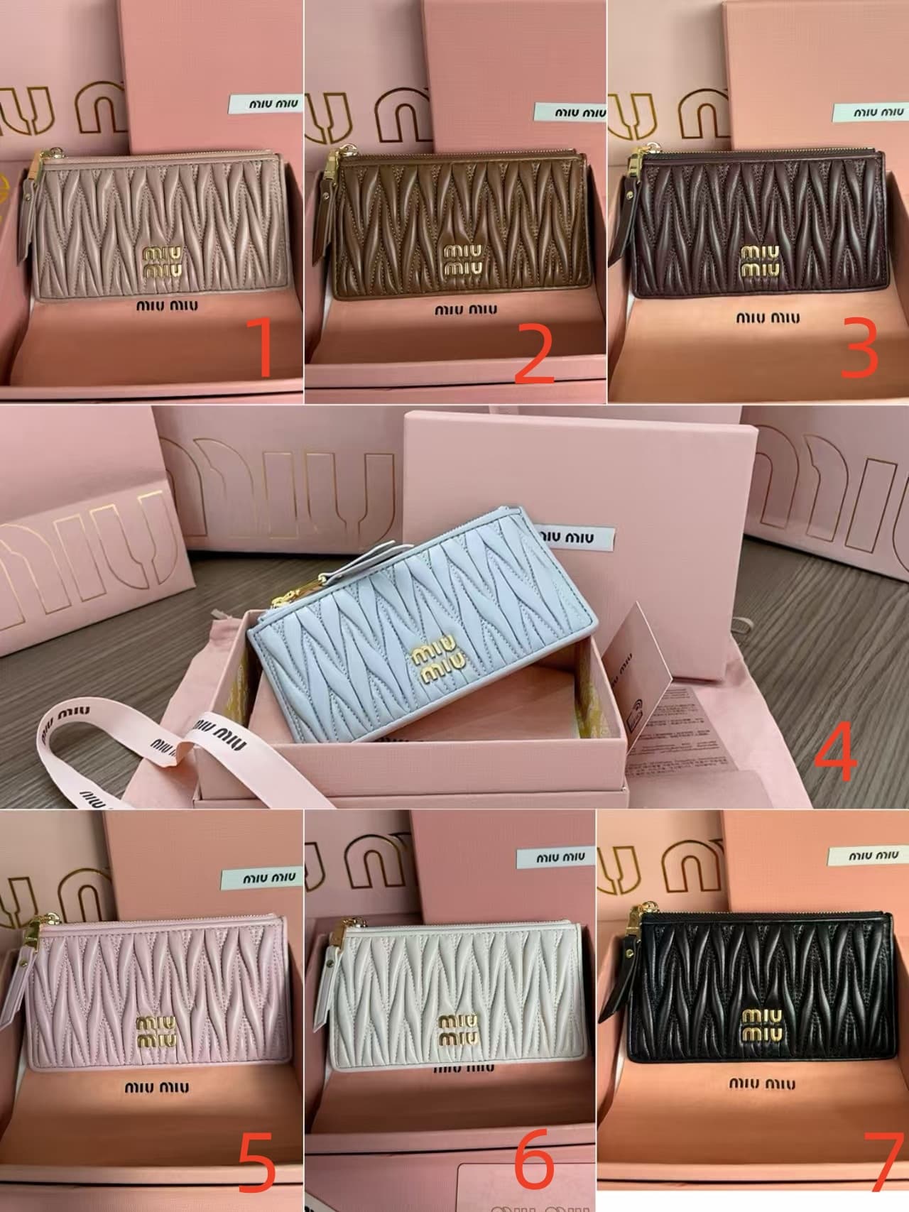 Miu Miu Pearl Gray Matelassé Nappa Leather Card Holder