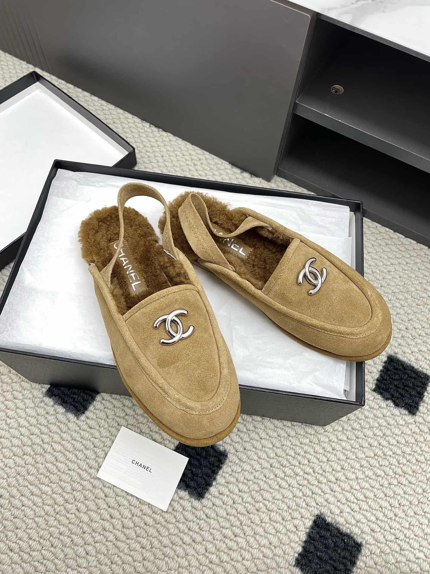 Chanel 25A slingback Suede Sherpa loafer shoes Women