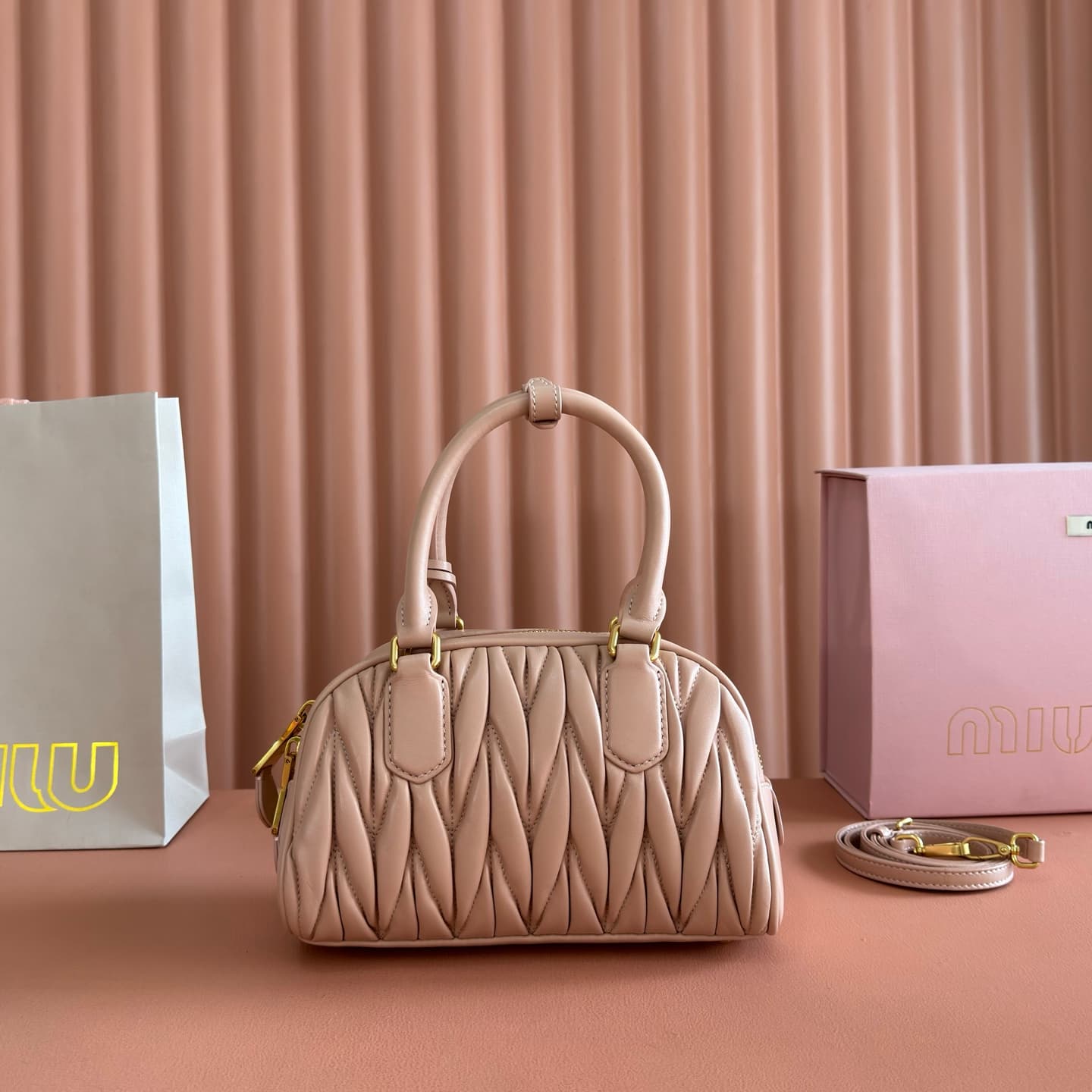 Miu Miu Arcadie Matelassé nappa leather bag power pink 5BB191 TOP