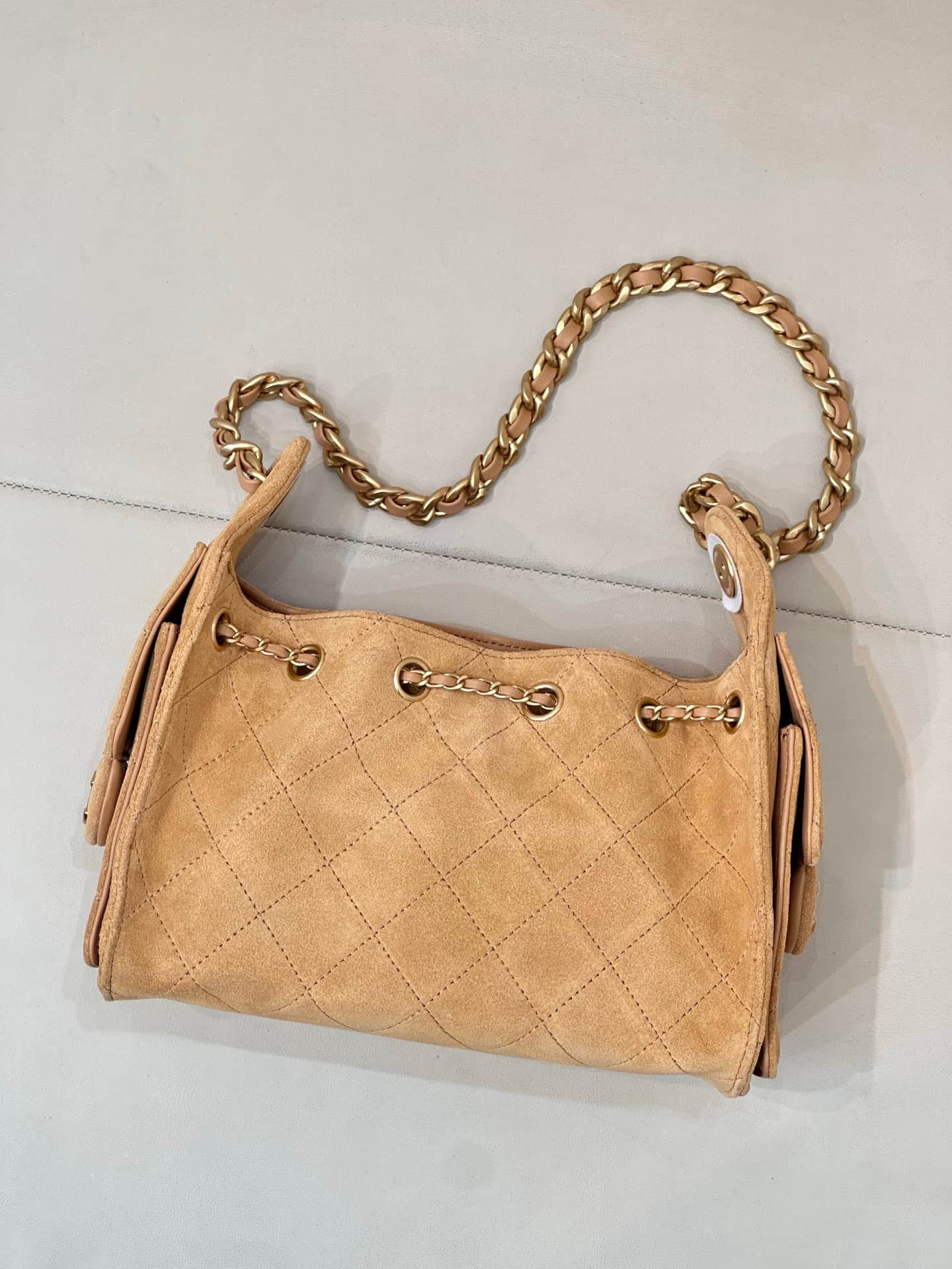 CHANEL 25 Mini Handbag AS5631 Suede &Gold-tone Metal Beige TOP
