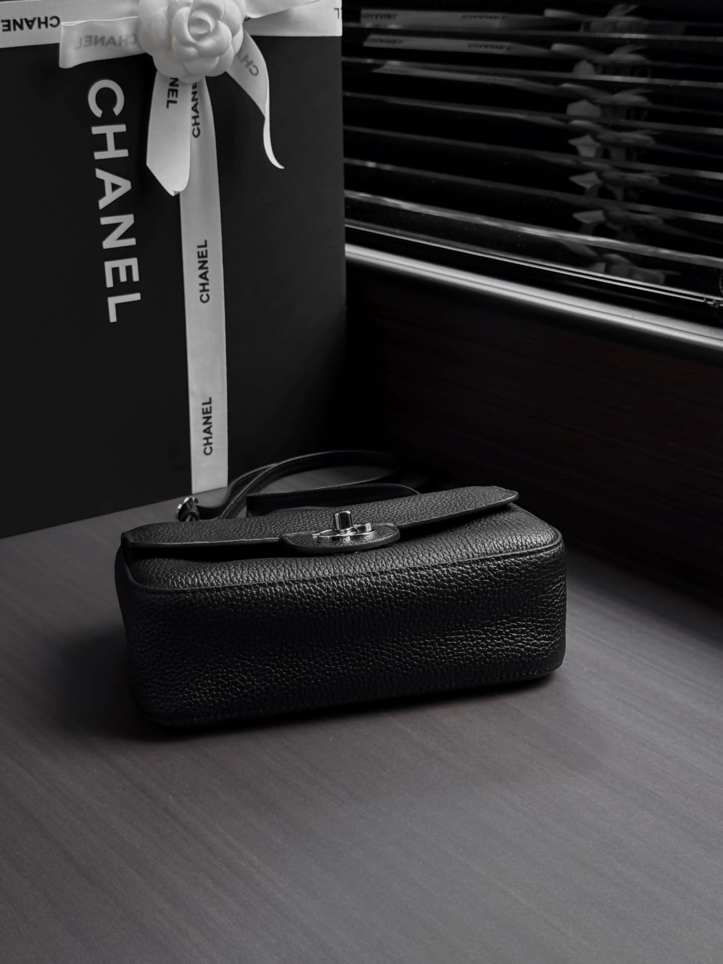 CHANEL Mini flap bag Grained Calfskin&Silver-tone metal Black AS6573 A