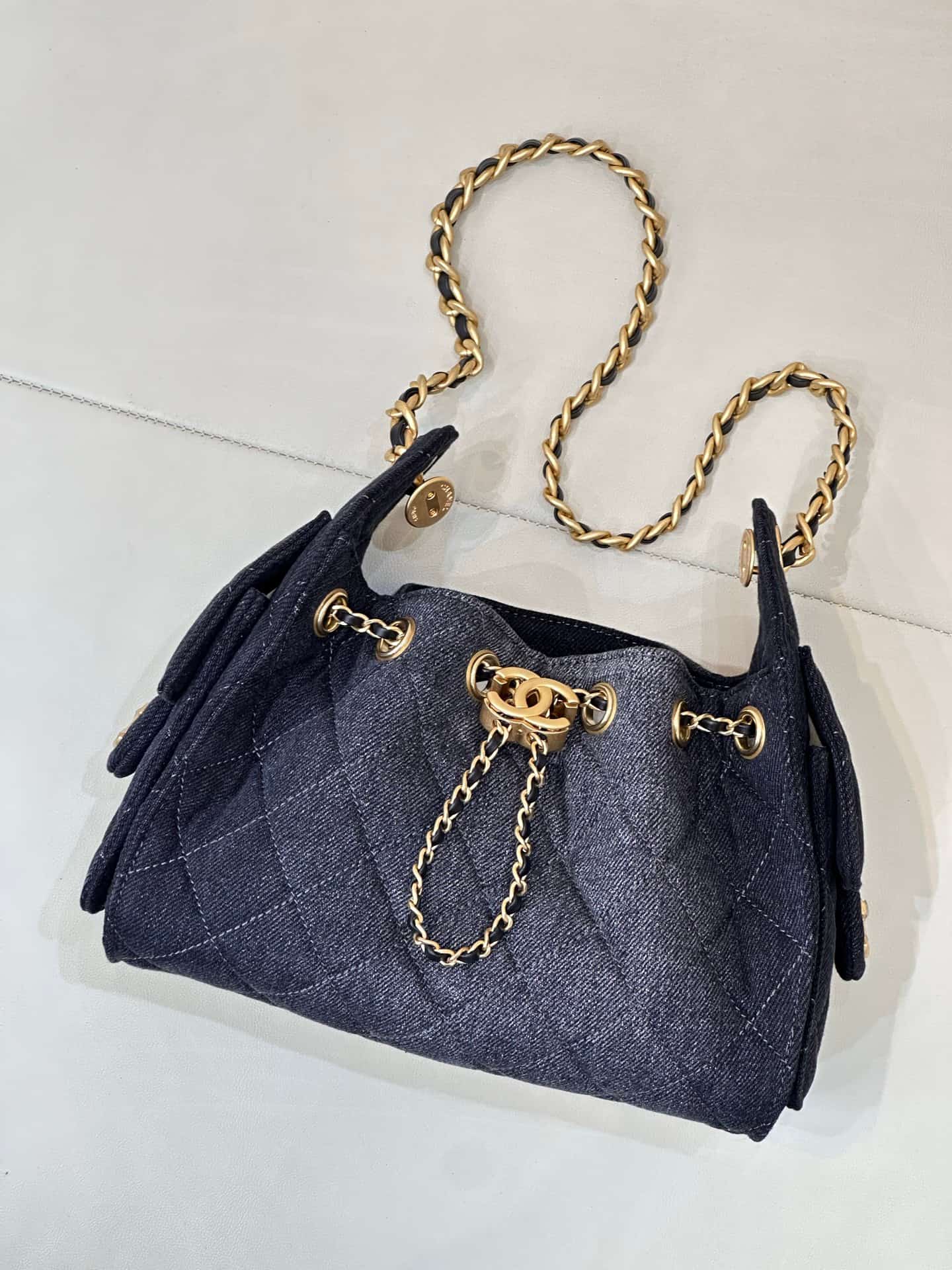 CHANEL 25 Mini Handbag AS5631 Denim &Gold-tone Metal Black TOP