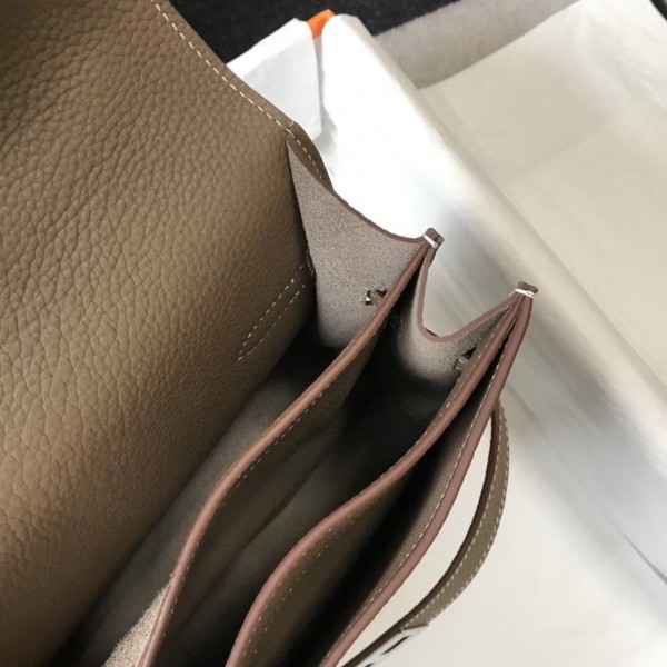 Hermes Kelly Depeche 34 Briefcase In Etoupe Calfskin WAX High