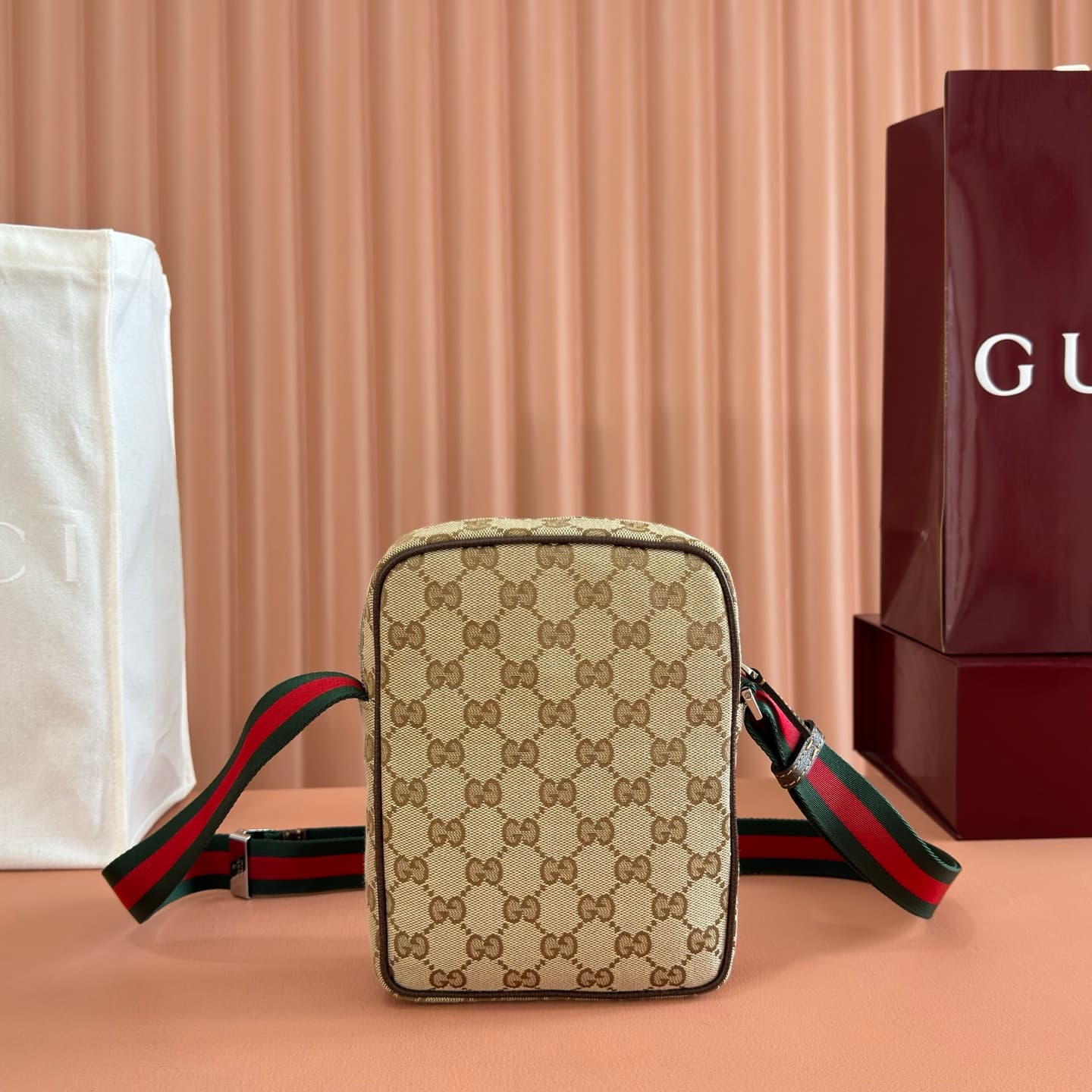 Gucci Tag small crossbody bag in sand and brown GG canvas A0022Z High