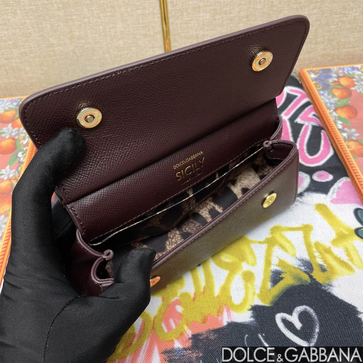 Dolce & Gabbana Miss Sicily top handle bag calfskin leather Chocolate high