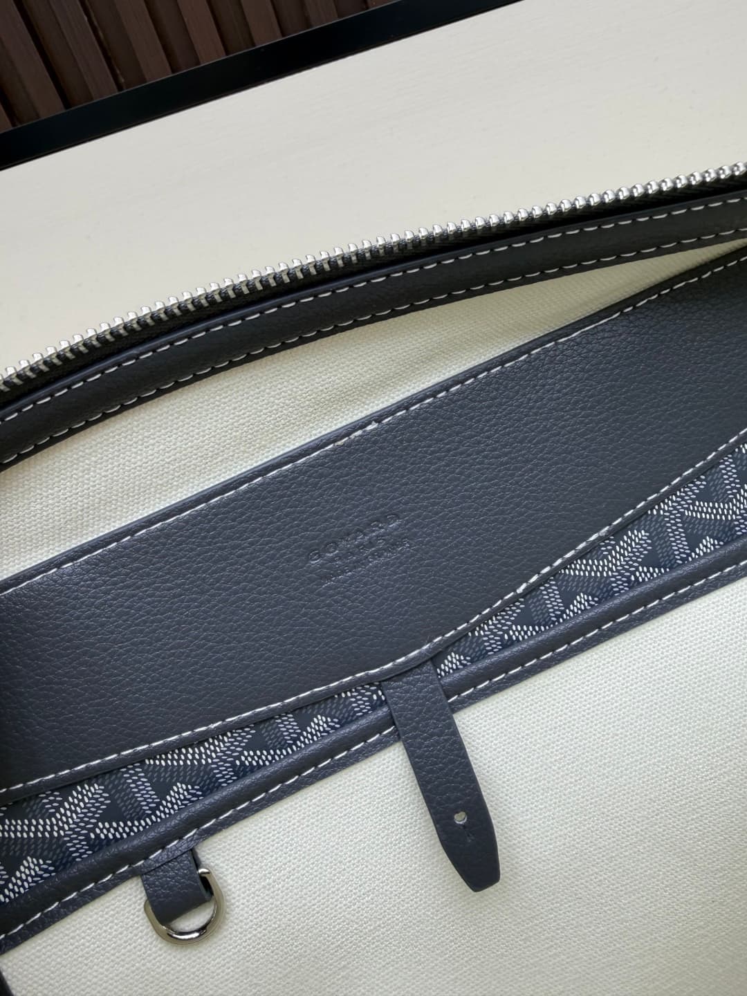Goyard Cisalpin Document Case Grey Chevron Print Coated Canvas Mid