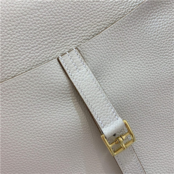 Hermes Halzan 22/25cm Bag Clemence Leather WAX In Craie High