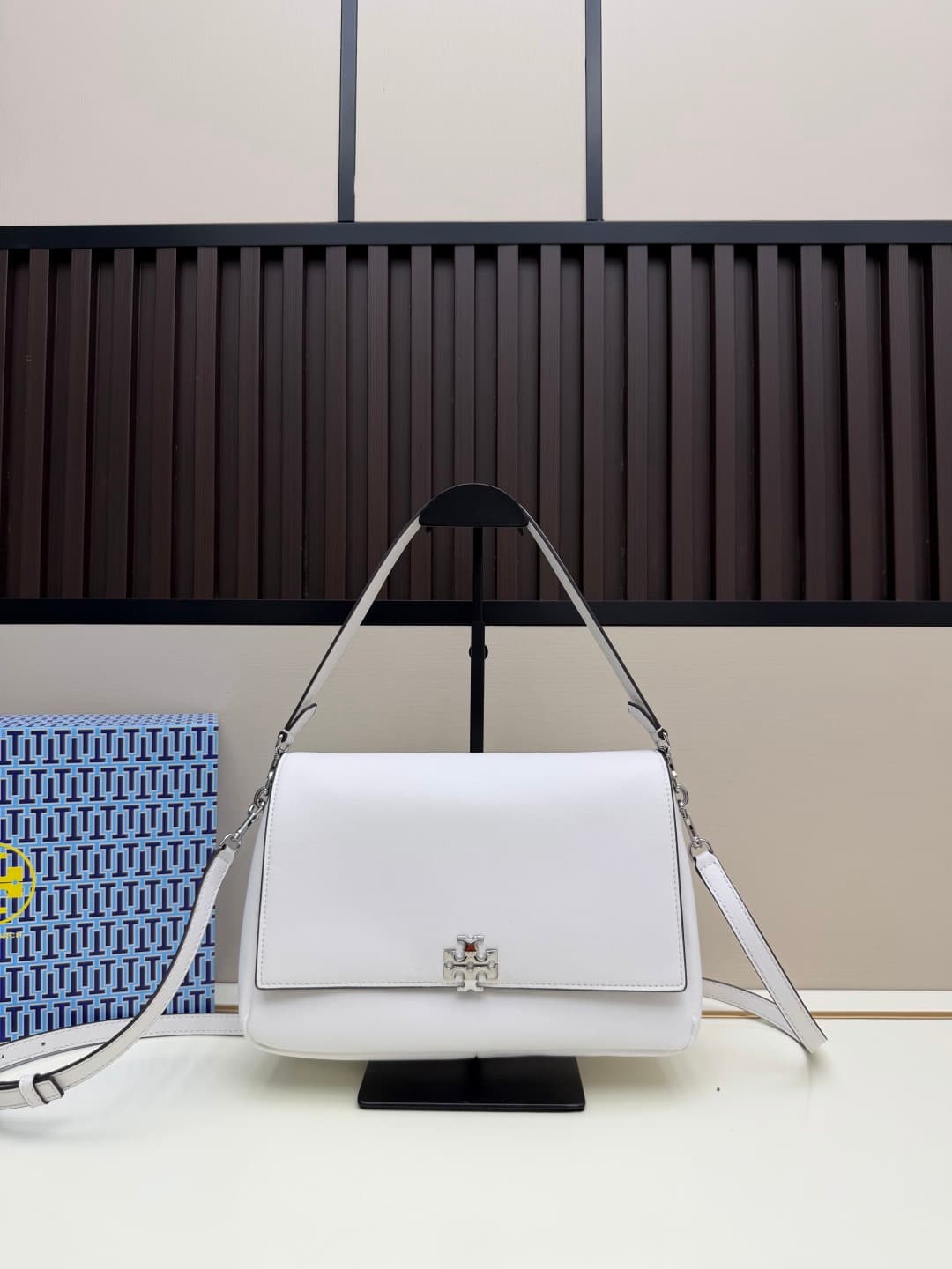 Tory Burch Charlie Shoulder Bag White Leather