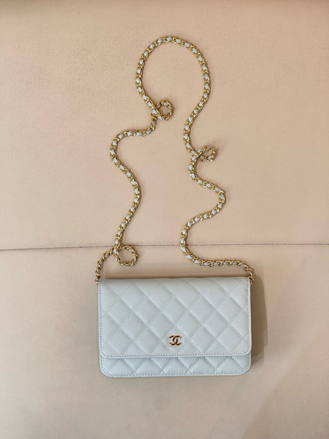 Chanel Wallet on Chain Grained Calfskin& Gold-tone Metal AP0250 Light Blue TOP