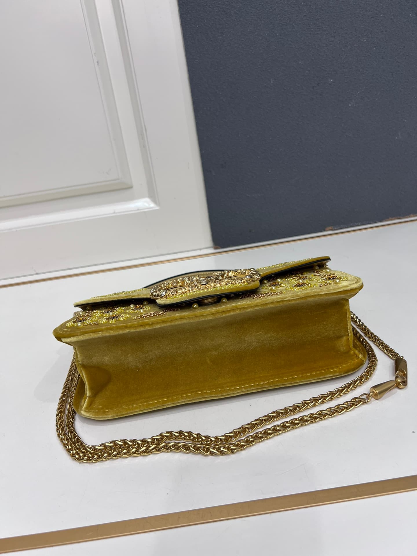 Valentino Garavani DeVain Embroidered Velvet Shoulder Bag Mid