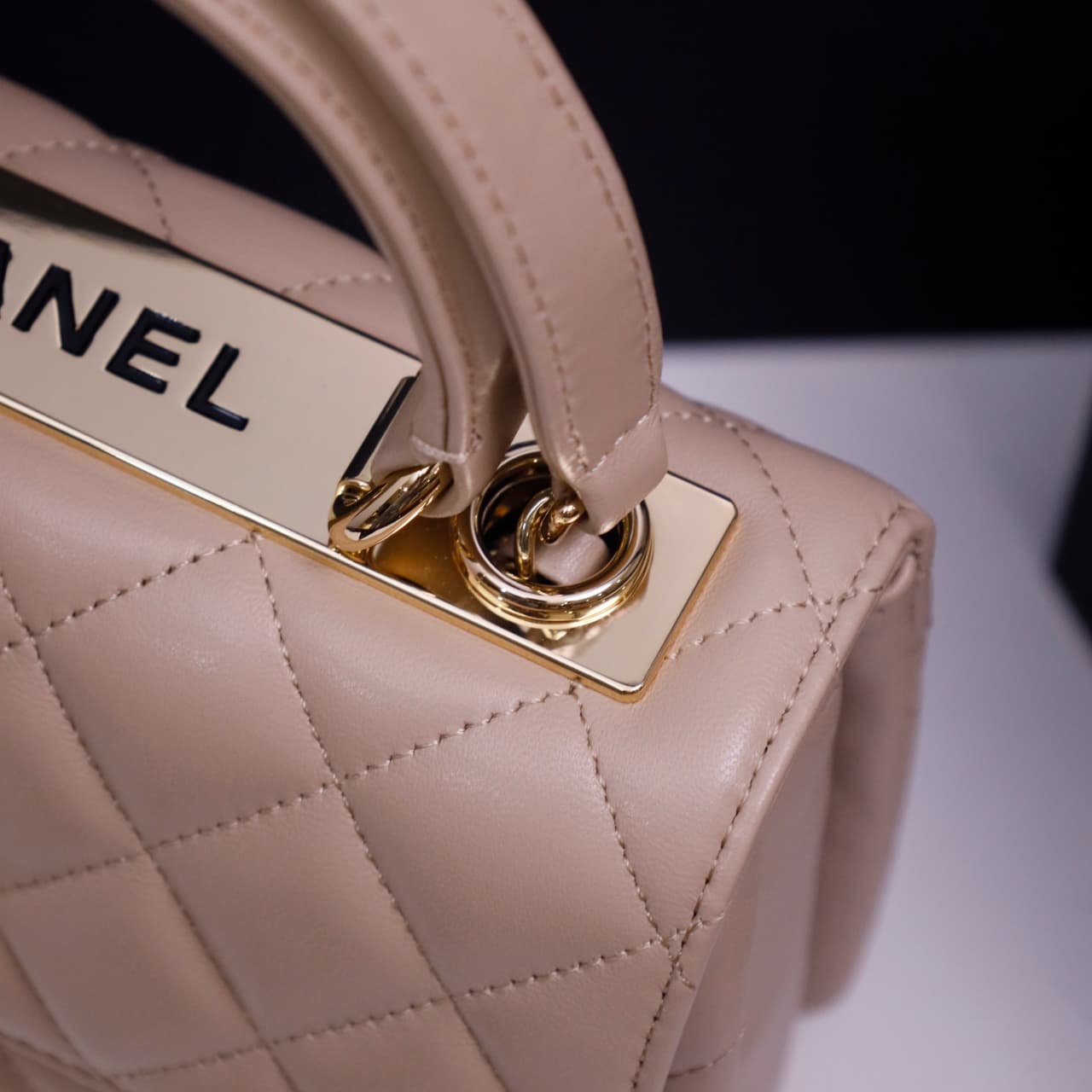 Chanel MINI FLAP BAG WITH TOP HANDLE AS4654 Lambskin &Gold-Tone Metal Beige A