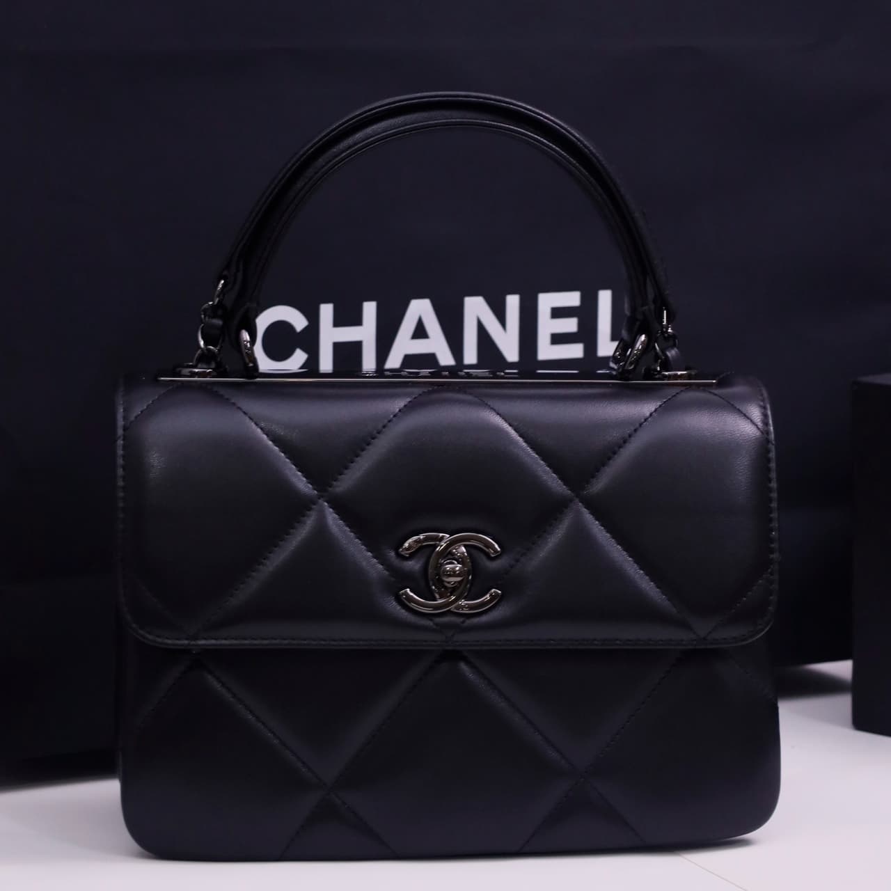SMALL FLAP BAG WITH TOP HANDLE Lambskin Black Metal Black A