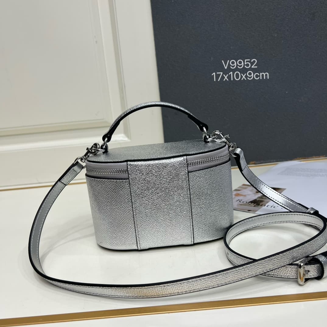 Valentino Garavani VLogo Signature Mini Vanity Bag in Silver Calfskin Mid