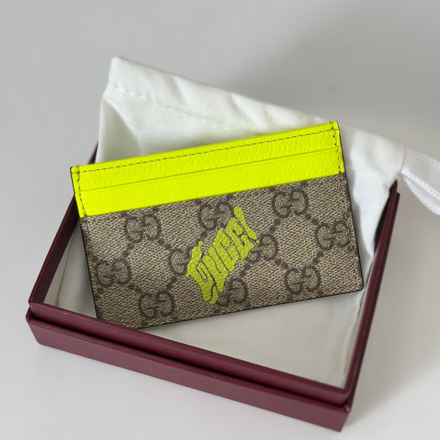 Gucci GG Monogram card case with Acid green print 835322 High
