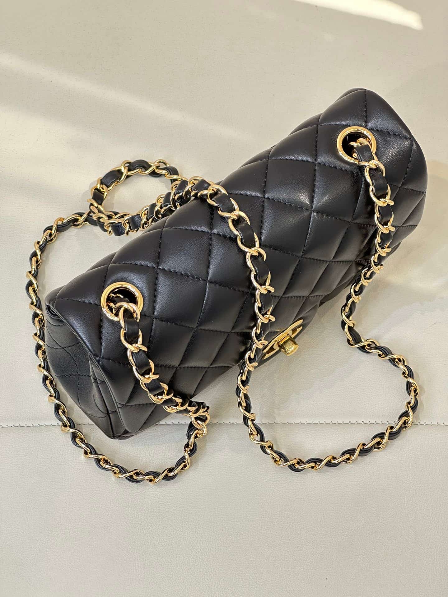CHANEL Mini Classic Handbag Lambskin & Gold-Tone Metal A69900 Black TOP