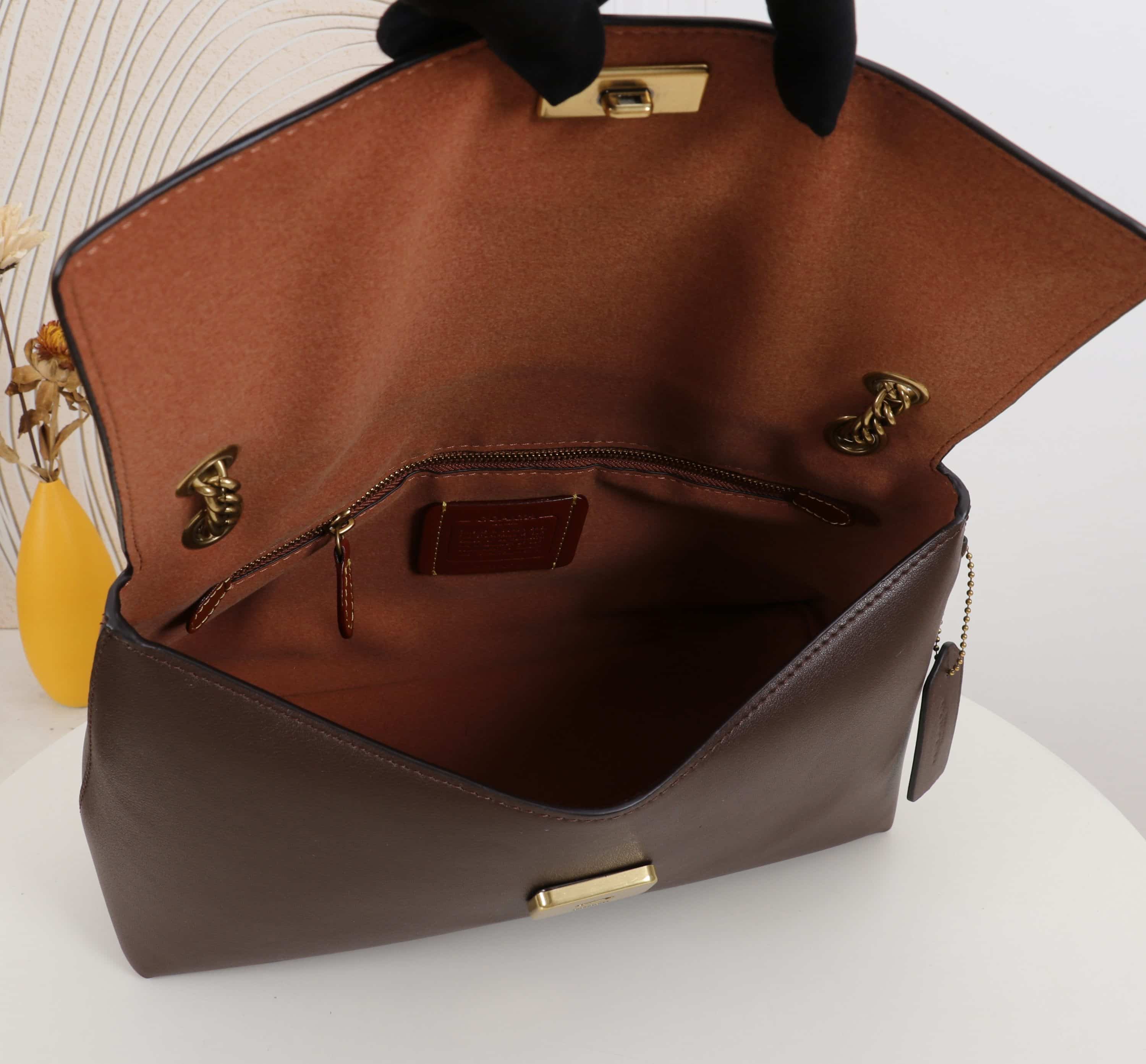 Coach Chelsea Shoulder Bag 30 With Chain in Brown Leather High
