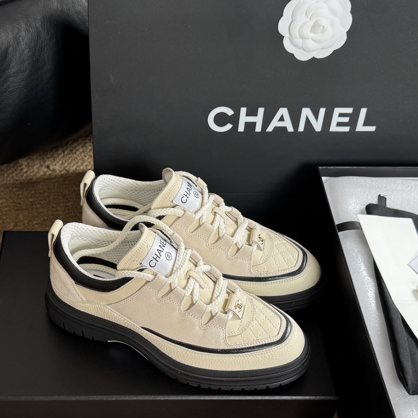 Chanel Calfskin Suede Calfskin Lambskin  Sneaker shoes Women