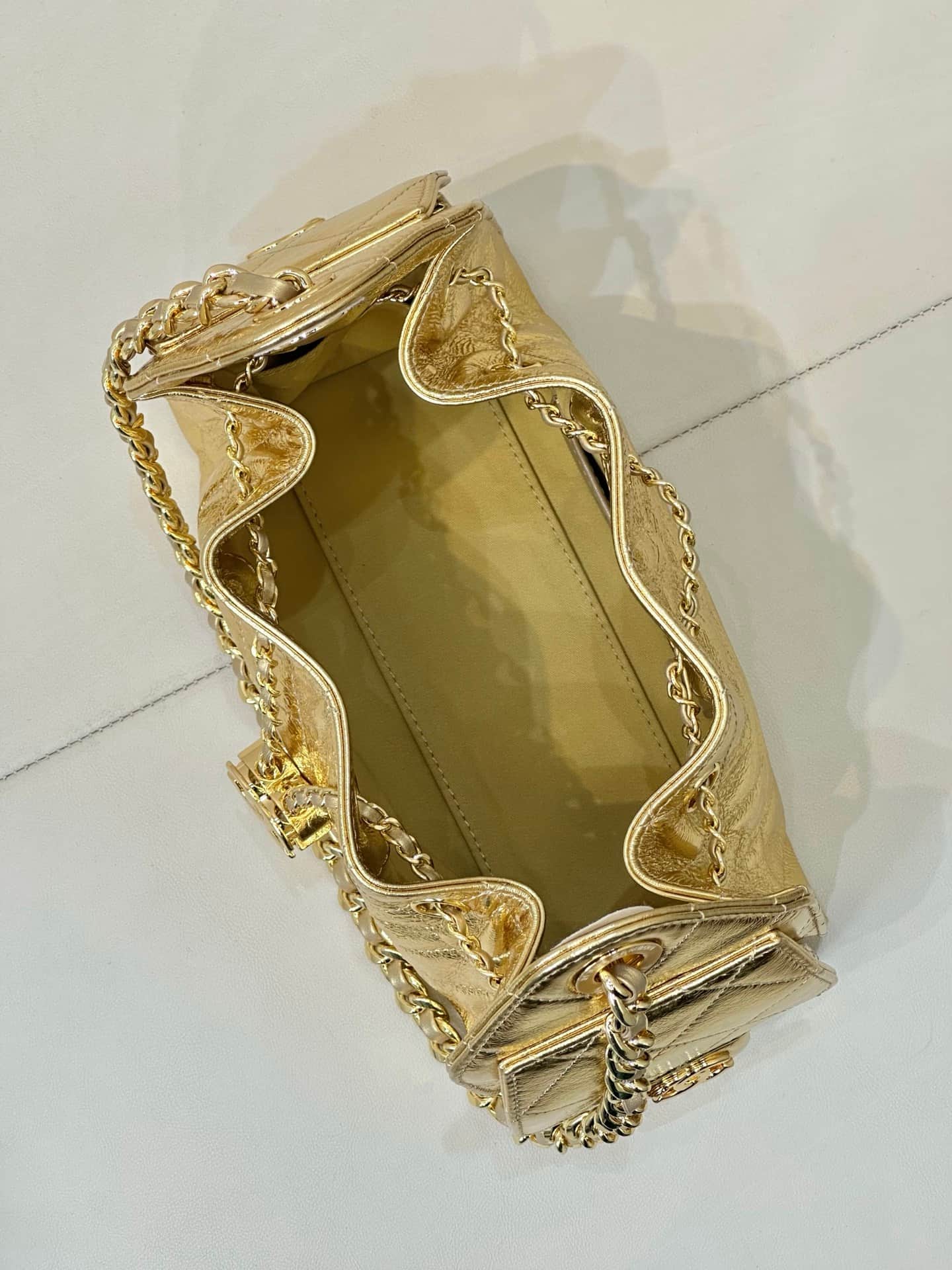 Chanel 25 Mini Hobo handbag AS5631 Metallic Calfskin & Gold-Tone Metal Gold TOP