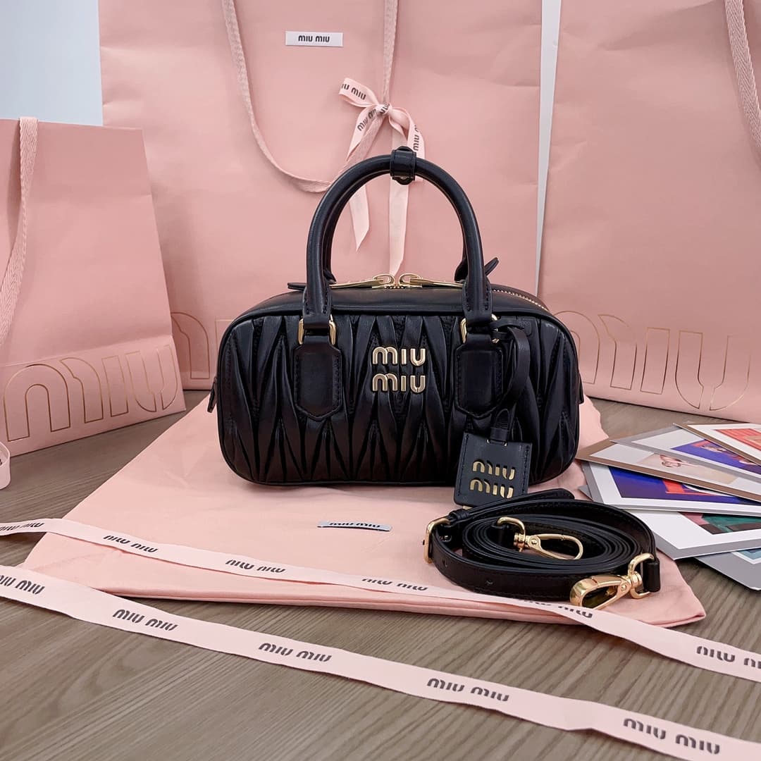 Miu Miu Arcadie matelassé nappa leather bag 5BB142 Black High