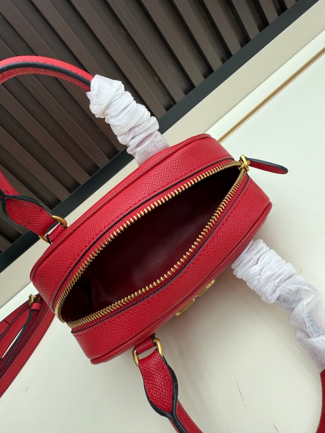 Valentino VLogo Signature Mini Bowling Bag in Grainy Calfskin Red High